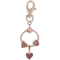 Portachiavi in oro rosa con ciondoli a cuore e cristalli viola su anello a serpente - Ciondolo a Cuore Oro Rosa (钥匙扣仓库)