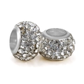Abalorio de plata con agujero grande y pavé de diamantes de imitación para joyas DIY - Transparente