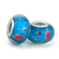 Sky blue large hole glass beads with red spots and metal core for DIY bracelet making - Sky Blue Red Dots (013)