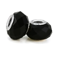 Pair of black faceted resin beads with S925 silver large hole core for DIY bracelets - Standard Spec / Black Faceted With Stamp Style (010)