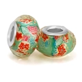 Rainbow faceted resin charm beads with green floral pattern and large metal core - Green Floral Faceted (016)