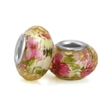 Resin charm bead with floral patterns and silver core for DIY jewelry bracelets - Pink White Floral Faceted (015)