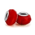 Faceted red resin charm bead with S925 silver core for DIY jewelry making - Standard Spec / Red Faceted With Metal Stamp Style (012)