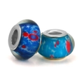 Blue resin large hole charm beads with red dot patterns for DIY bracelet making - Blue Smudged Red Dots (023)
