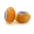 Two orange faceted resin big hole beads with silver metal cores for DIY charm bracelets - Standard Spec / Orange Faceted Style (021)
