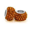 Juego de dos cuentas naranjas de agujero grande con pavé de cristales y estrás plateado - Amarillo Naranja