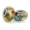 Pair of resin rainbow stripe charm beads with silver core for DIY jewelry making - Vintage Mosaic (017)