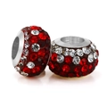 Abalorio de cristal rojo y blanco con agujero grande y base plateada para pulseras DIY - Rojo y Blanco