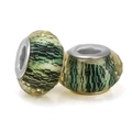 Green rainbow striped resin large hole bead with faceted cut for DIY jewelry bracelets - Emerald Black Striped (018)