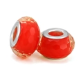 Faceted orange resin charm bead with silver metal core for DIY bracelet making - Standard Spec / Orange Red Faceted With Metal Core Style (015)