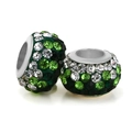 Cuentas plateadas de gran agujero con cristales verdes y blancos para joyas DIY - Mezcla Verde y Blanco