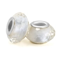 Faceted white resin charm bead with large silver metal core for DIY bracelet making - Standard Spec / Pearlescent White Faceted Style (019)