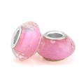 Pink faceted resin glass charm bead with silver metal core for DIY bracelets - Standard Spec / Pink Faceted Style (018)