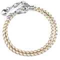 Dubbelgewikkelde crème gevlochten lederen armband met zilveren sluiting en hartje - 16cm / Broken Wit