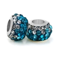 Cuentas brillantes azules y plateadas con agujero grande y diamantes de imitación - Degradado Azul
