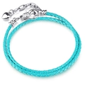 Turquoise dubbellaagse gevlochten lederen armband met zilveren karabijnsluiting en hartje - Meerblauw