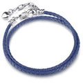 Blauwe dubbellaagse gevlochten lederen armband met zilveren sluiting en hartbedel - Donkerblauw