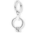Schlüsselanhänger aus poliertem Silber mit Schlangenkette-Ring und Buchstaben N - Silber-N