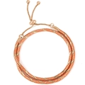 Double-wrap rose gold snake chain bracelet with orange woven cord and adjustable bead slider - 16cm / Rose Gold with Orange Gold (Style 01)