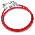 Dubbel gewikkelde rode leren armband met zilveren karabijnsluiting en hartje - Rood