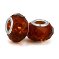 Amber faceted crystal beads with S925 sterling silver core for DIY bracelets - Amber (001)