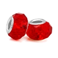 Faceted red crystal large hole beads with silver metal core for DIY bracelets - Red (005)