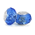 Pair of blue faceted crystal glass charms with large silver core for DIY bracelets - Blue (011)