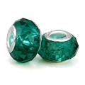 Green faceted crystal glass large hole beads with S925 sterling silver inner core - Green (010)