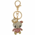 Portachiavi a scimmia dorata con corona e cristalli rosa per borse e accessori - Viola