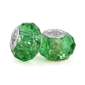 Faceted green crystal charms with silver metal cores for DIY charm bracelets - Green (012)