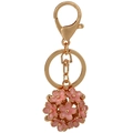 Portachiavi a sfera di fiori dorati con fiori in smalto rosa e chiusura a moschettone - Rosa