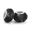 Faceted black crystal glass charm bead with S925 sterling silver core for bracelets - Black (013)
