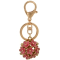 Portachiavi dorato con fiori in smalto rosa e chiusura a moschettone lucida - rosa acceso