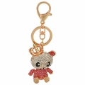 Portachiavi scimmietta dorata con corona e strass rosa e bianchi per borse donna - Rosa