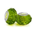 Set of 2 faceted emerald green crystal large hole charms with silver metal core - Olive Green (014)