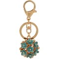 Portachiavi dorato con ciondolo a sfera di fiori in smalto celeste e anello in metallo - Blu