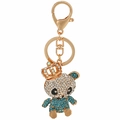 Portachiavi a forma di panda dorato con strass blu e bianchi e mini corona chic - Blu
