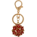 Portachiavi dorato con ciondoli a sfera con fiori rossi e chiusura a ferro di cavallo - Rosso