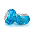 Sky blue multifaceted crystal charm bead with silver patterned metal core for DIY bracelets - Sky Blue (015)