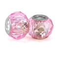 Pink faceted crystal large hole beads with silver metal core for DIY charm bracelets - Pink (017)