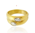Chic 18K gold plated wide band ring featuring a clear oval cubic zirconia stone - US 6 / Double Layer Oval Zircon Style (T316_1) / Gold