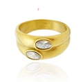 18K gold plated wide ring featuring two oval cubic zirconia stones on white background - US 7 / Double Layer Oval Zircon Style (T316_2) / Gold