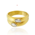 Vintage style 18K gold plated wide band ring featuring dual oval clear cubic zirconia stones - US 8 / Double Layer Oval Zircon Style (T316_3) / Gold