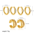 Detailed view of 6-piece 18K gold-plated earring set with zircon and size specifications - Ear Cuff And Hoop Set / Gold
