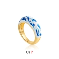 Bague en or 18 carats avec émail blanc et motif marbré bleu, taille US 7 - Style Émail Bleu et Blanc (T228_2)