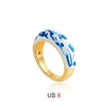 Bague en or 18K avec émail blanc et motif de texture à l'encre bleue en taille US 8 - Style Émail Bleu et Blanc (T228_3)