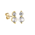 Detailed macro shot of 18K gold earrings with vertical double round cubic zirconia stones - Vertical Double Round (22093_6)