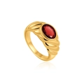 Vintage 18K gold croissant ring featuring a centered oval-cut red zircon gemstone - Size 6 / True Red