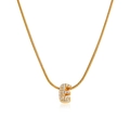 Detail of 18K gold letter E pendant with cubic zirconia on a sleek snake bone chain - Gold Letter E (12269_5)