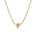 Detailed macro view of 18K gold letter F pendant with pavé set cubic zirconia on snake chain - Gold Letter F (12269_6)
